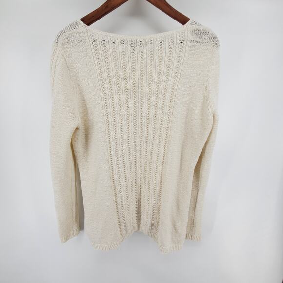 Rachel Zoe Womens Karla Open Cream Lace Knit Stretchy Cotton Blend Sweater| XL - Picture 7 of 12